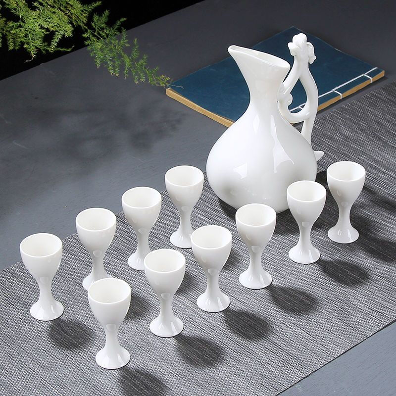 Fantasy wine pot, ancient style creative ceramic household, one pound of wine pot, white wine, one cup, antique wine separator, sake belt handle, bamboo newspaper safe dragon pot, 1 pot, 10 cups (free stopper)