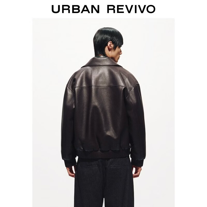 UR2026 Spring New Men's Amber Streamer Style PU Lapel Ribbed Jacket UMF160004