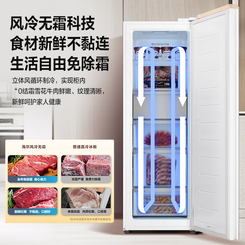 Haier Mailang series 210 vertical freezer household large capacity refrigeration and fresh-keeping cabinet -30 deep-freezing double frequency conversion air-cooled frost-free freezer BD-210WGHD6Y6 Mailangjin 210L BD-210WGHD6Y6