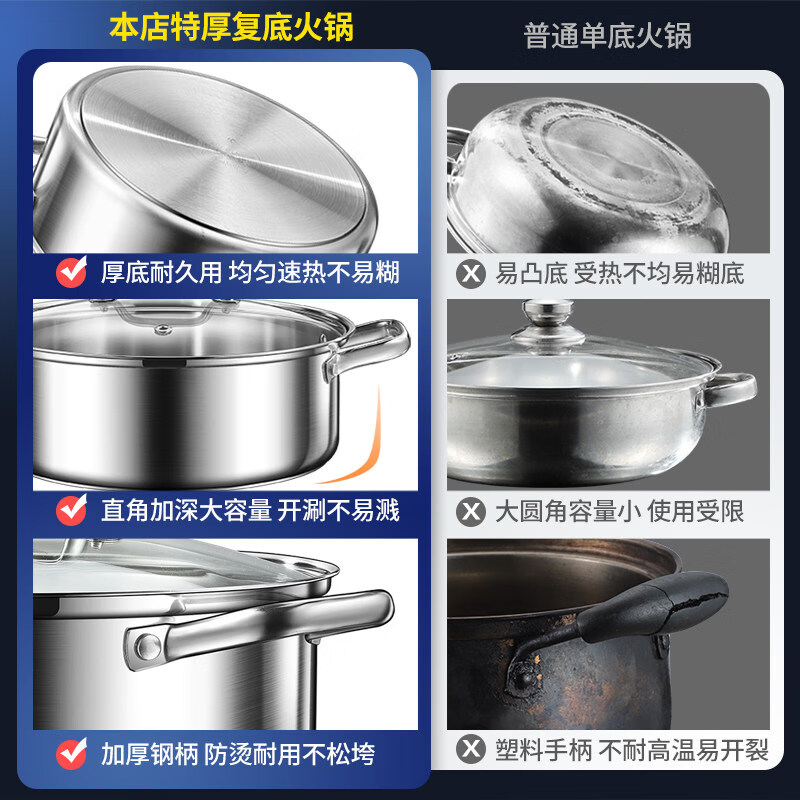 LISM German direct-operated Yuanyang hot pot 316 stainless steel induction cooker special pot household soup pot Yuanyang small hot pot basin 316 steel Yuanyang pot - suitable for 3-4 people 28cm