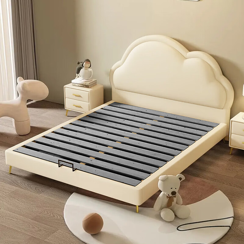 Cream Wind Cloud Bed Modern Simple Children's Bed 1.5 Meters Single Bed Bedroom Storage Bed New Internet Celebrity Princess Bed Premium Children's Bed + 20cm Spring Mattress 1.2m*2.0m Frame Structure