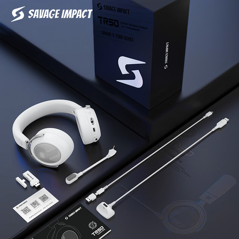 Shuangfeiyan (A4TECH) Savage Tribe TR50 Wireless/Bluetooth/Wired E-Sports Headset Haotian Wolf Team's Same Delta Fearless Contract Chicken CS Head-Mounted Bloody Hand Ghost Game Silver and White