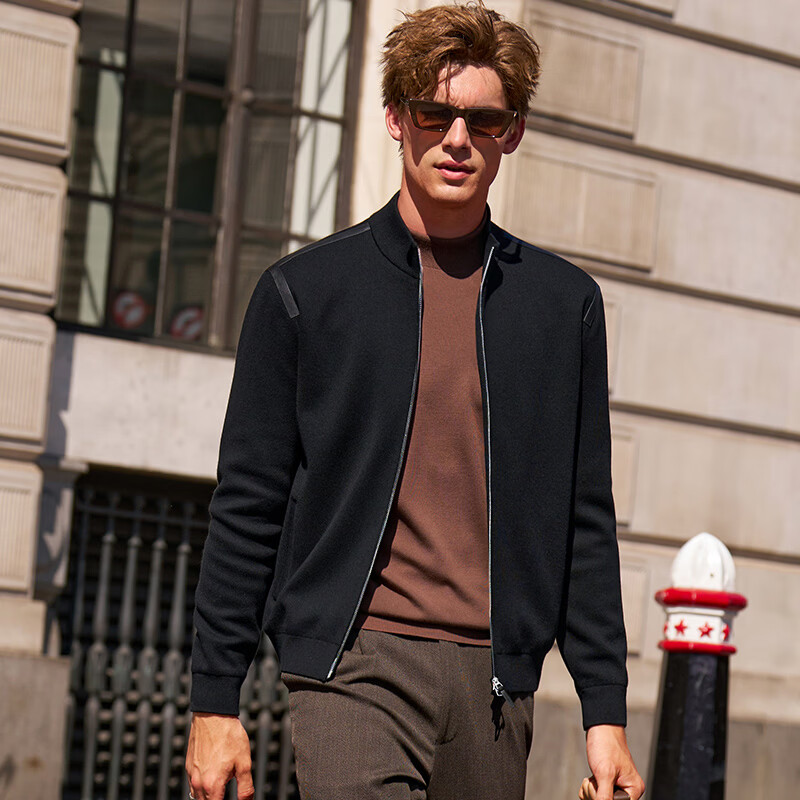 Mr. Bu's Simple Versatile Stand Collar Jacket Men's Solid Color Men's Jacket Cardigan Sweater PT16771 Off Size Clearance Piano Black XL (180)