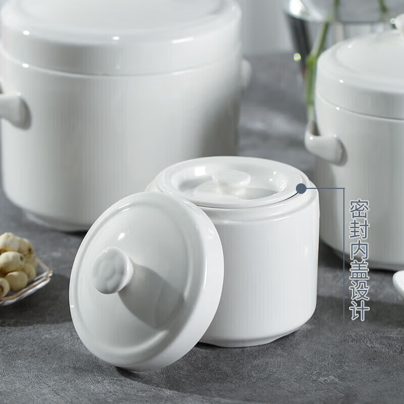 Pupan bone china stew pot, bird's nest stew pot, water-proof ceramic stew pot, double lid crock pot soup stew pot, household bowl with lid, pure white 2000ML