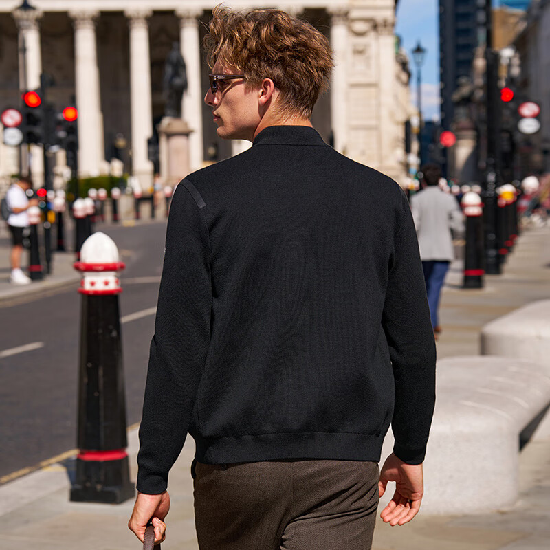 Mr. Bu's Simple Versatile Stand Collar Jacket Men's Solid Color Men's Jacket Cardigan Sweater PT16771 Off Size Clearance Piano Black XL (180)