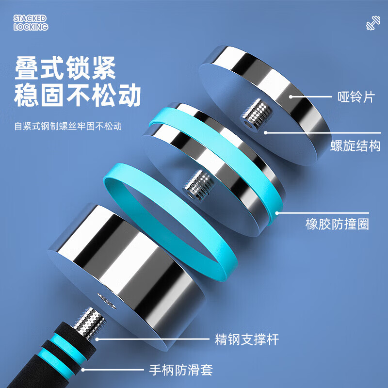 Electroplated pure steel dumbbells, unisex, adjustable weight gain combination barbells, small dumbbells with mirror finish, weighing 30kg, two 15kgs, genuine guarantee, integrated threads