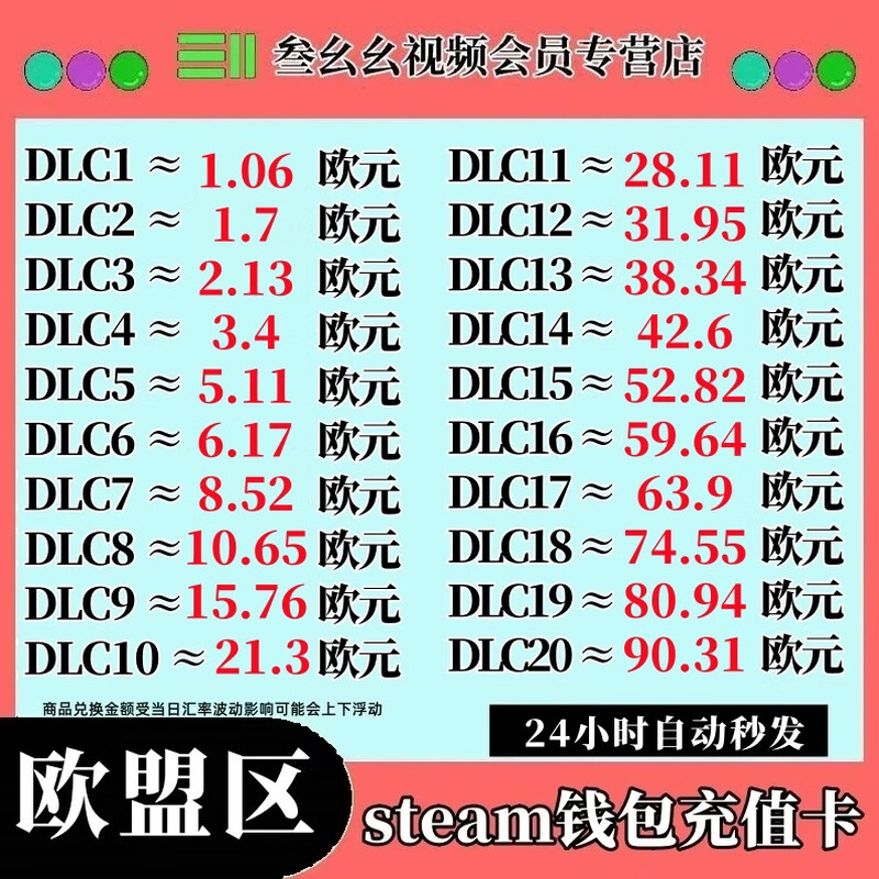 Automatic delivery Steam recharge card EU area wallet code gift card Euro balance recharge code EUR Germany France Spain China redemption code point card Steam recharge card 38.34 euros