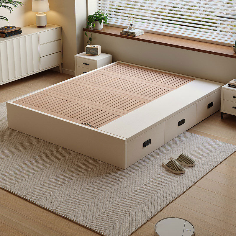 VALEN CASA has no bedside, all solid wood tatami, leather floor bed, beech wood silent ribbed frame, customized size. Casa bed total height 24 meters, white + German imported S-grade beech ribbed frame, 1800mm*2000mm side-drawing structure