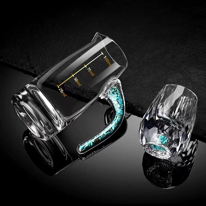 Yusen Yidang turquoise faceted crystal white wine glass wine dispenser set wine utensils restaurant household small one-cup wine cup turquoise faceted cup-turquoise 100ml straight-up kettle