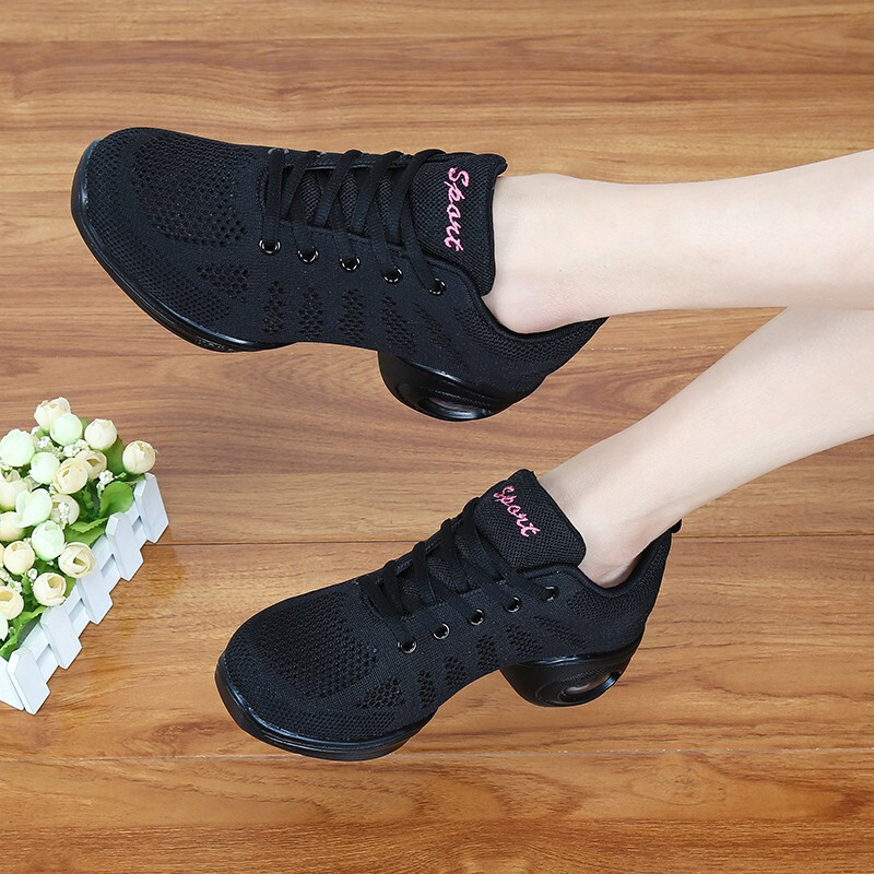 Harroman Four Seasons Dance Shoes Flying Mesh Square Dance Shoes Women's Dance Shoes Soft Sole Increased Jazz Modern Ballroom Dance Shoes 727 Black Densified Mesh 38