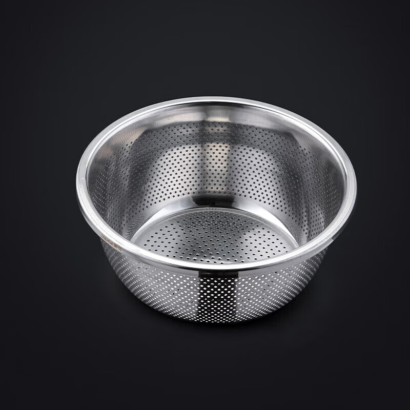 Camellia stainless steel vegetable washing basket, thickened rice sieve, dense hole vegetable washing fruit basin, round household and washbasin, 28cm (basin deepened) 1 piece