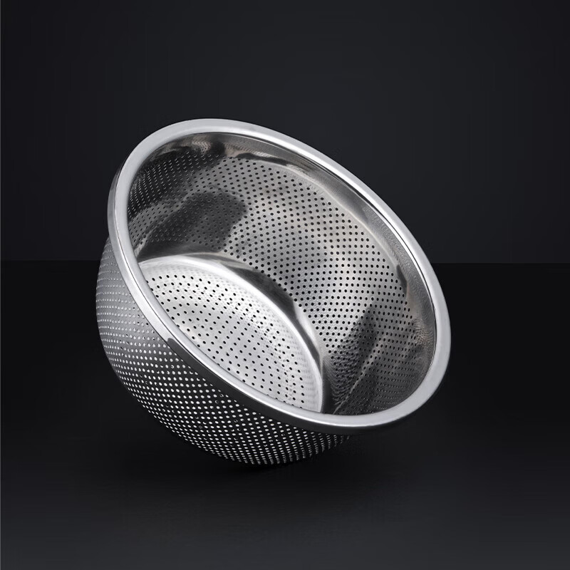 Camellia stainless steel vegetable washing basket, thickened rice sieve, dense hole vegetable washing fruit basin, round household and washbasin, 28cm (basin deepened) 1 piece