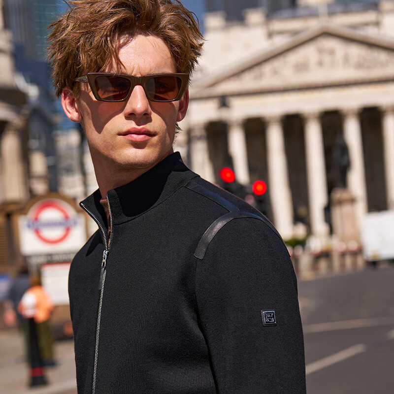 Mr. Bu's Simple Versatile Stand Collar Jacket Men's Solid Color Men's Jacket Cardigan Sweater PT16771 Off Size Clearance Piano Black XL (180)