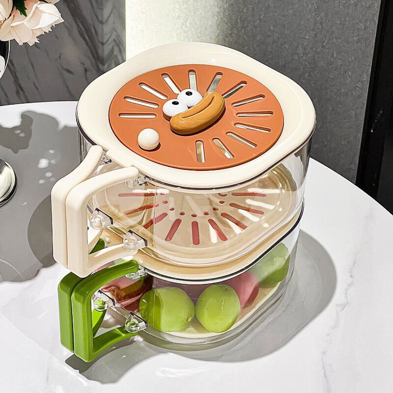 Yusenyi vegetable basket multifunctional drain basket kitchen vegetable basket with lid handle cute fruit washing tool portable crisper strawberry powder 1 pack 2-in-1 fruit drainer no specifications