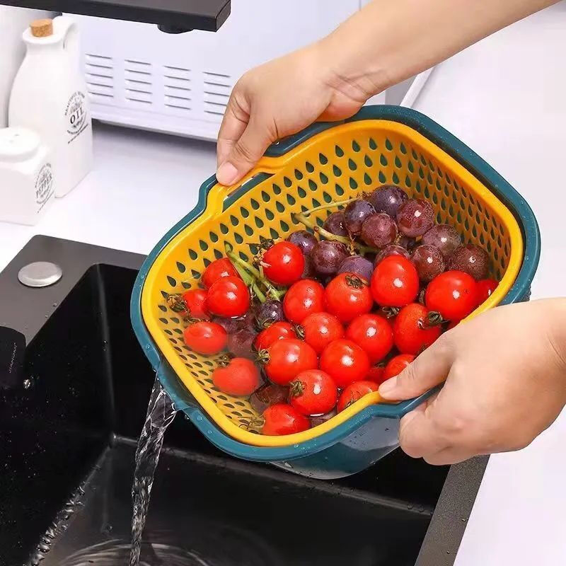 Shantou Lincun vegetable basket double-layer plastic vegetable sink drain basket kitchen household fruit plate vegetable basket large size 1 pack
