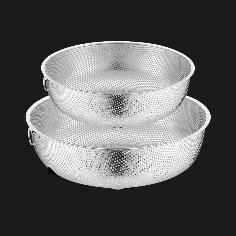 Shantou Lincun drain basket stainless steel drain basket washing basin rice washing basin rice washing sieve fruit basket household leaking basket single ring with feet 20cm each