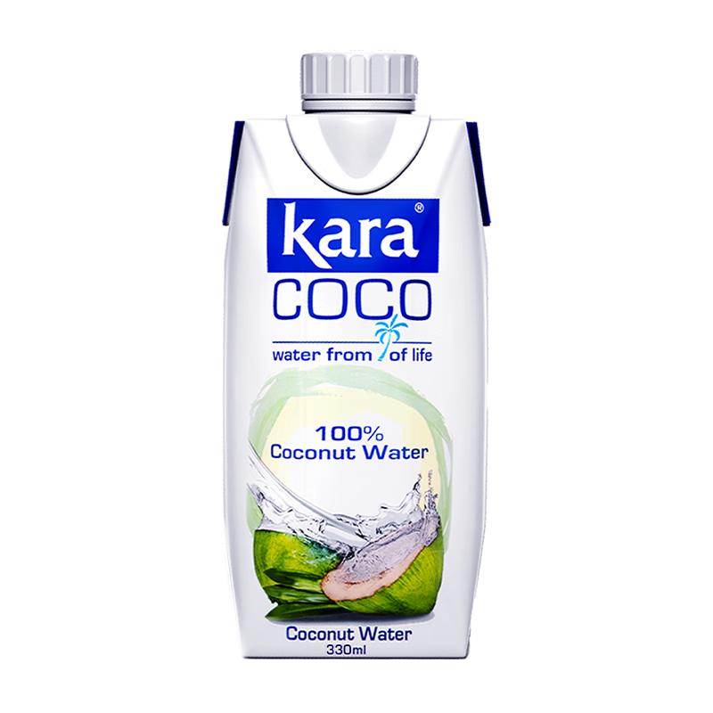 KARA 100% coconut water 330ml*12 bottles, containing electrolytes, quick hydration drink, 0 fat and low calorie