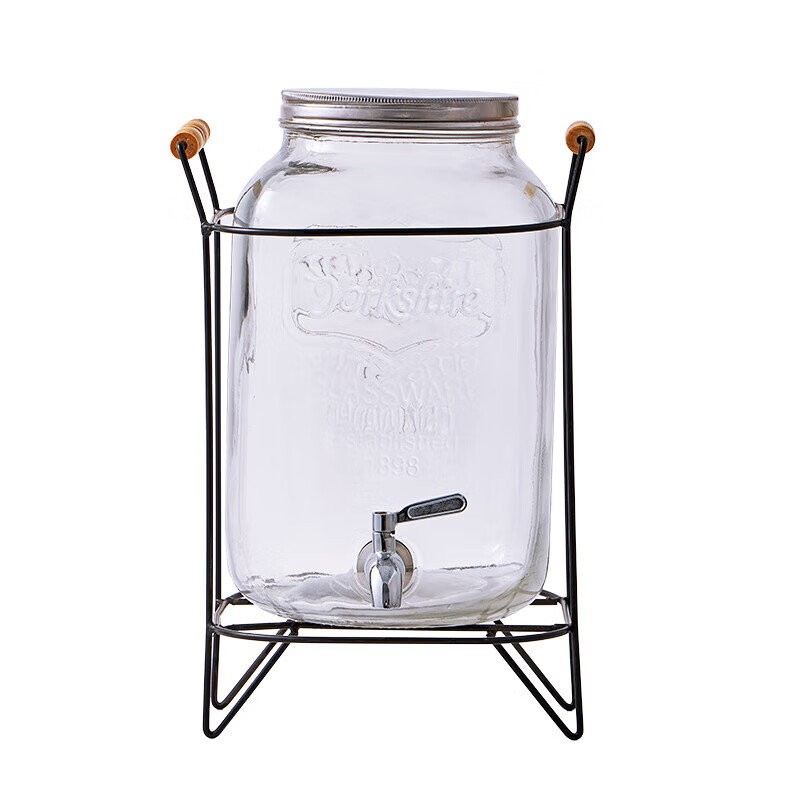 Internet celebrity Niubi barrel, Coke barrel, bar beer barrel, glass cold kettle, beverage barrel with faucet, homemade fruit tea barrel, 8 liters + stainless steel faucet + iron frame