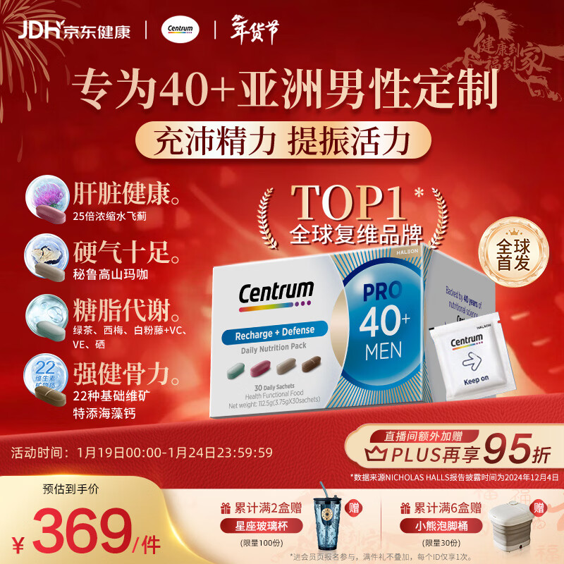 Centrum Overseas New Product Male 40 Years Old + PRO Nutrition Pack Multidimensional Maca to Protect Liver Metabolism 30 Bags/Box