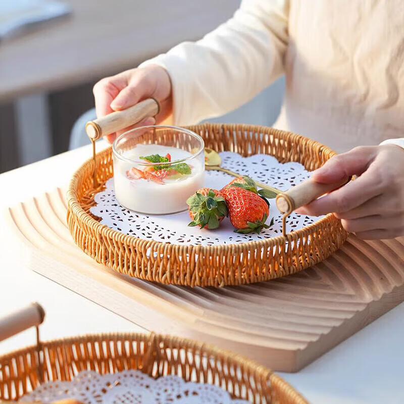 Yijia (IJARL) rattan fruit plate, fried plate, living room dry fruit plate, snack plate, outdoor steamed bun basket tray, rattan fruit plate, large size