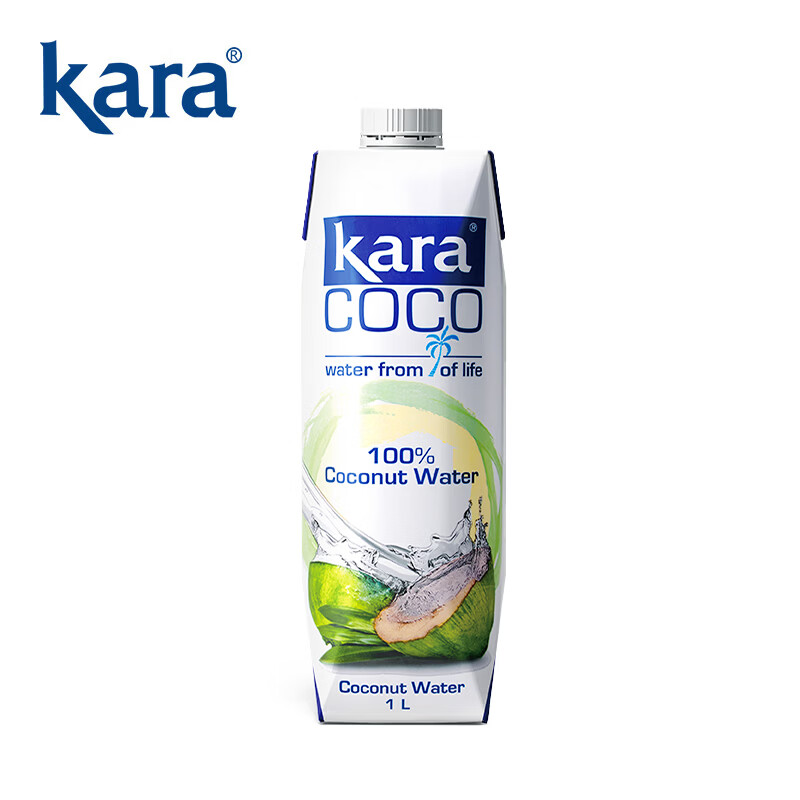 KARA 100% coconut water 1L*12 bottles containing electrolytes, quick hydration drink, 0 fat and low calorie