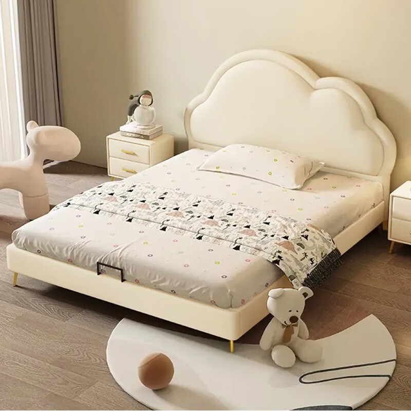 Cream Wind Cloud Bed Modern Simple Children's Bed 1.5 Meters Single Bed Bedroom Storage Bed New Internet Celebrity Princess Bed Premium Children's Bed + 20cm Spring Mattress 1.2m*2.0m Frame Structure