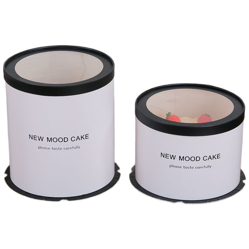 Deou Xingguang Baked Transparent Cake Box, Round Black Transparent Cover + Paper Surround, 4 Inch Double Layer, 5 Sets