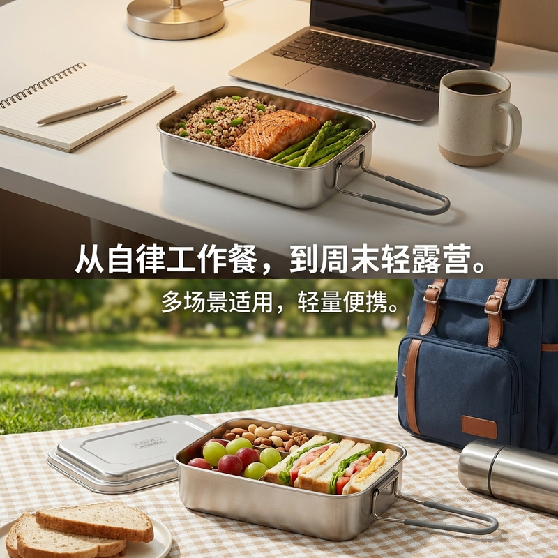 Baichang 316 stainless steel old-fashioned lunch box with compartments for office workers large-capacity steaming rice cylinder student canteen lunch box single compartment 18cm old-fashioned lunch box