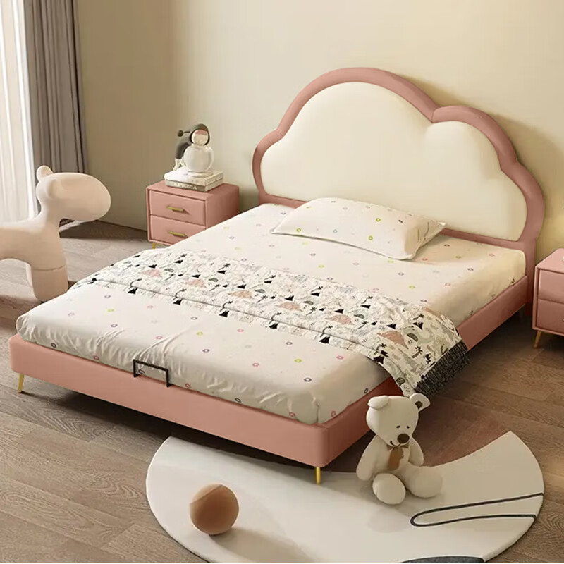 Cream Wind Cloud Bed Modern Simple Children's Bed 1.5 Meters Single Bed Bedroom Storage Bed New Internet Celebrity Princess Bed Premium Children's Bed + 20cm Spring Mattress 1.2m*2.0m Frame Structure