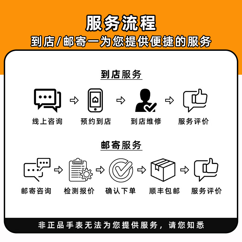 Armani watch repair service, mechanical watch maintenance, battery replacement, movement, glass crown, strap accessories, polishing, basic service (exclusive for maintenance and repair price difference)