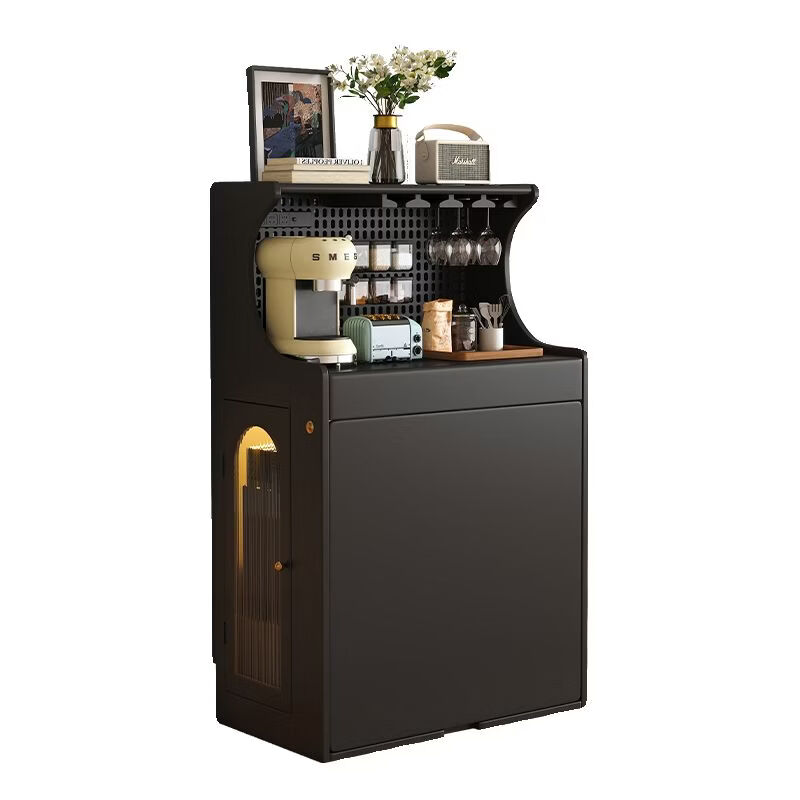 Solid wood folding dining table and sideboard integrated French black retractable dining table American multifunctional dining table for small apartments Yahei solid wood folding dining table + solid wood folding chairs*6