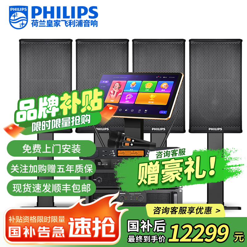 Philips state subsidy home ktv singing complete equipment ktv audio set professional cinema bar stage karaoke singing speaker home karaoke amplifier audio 10-inch professional box full set one-to-four set picture color
