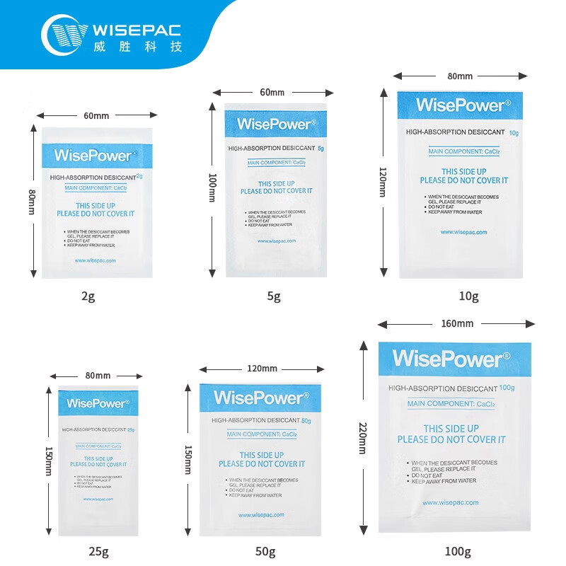 WISEPAC CW 2g/5g/10g/25g/50g/100g high moisture absorption desiccant industrial container shipping container transportation and other anti-mold and moisture-proof SGS certification 25g*80 pack