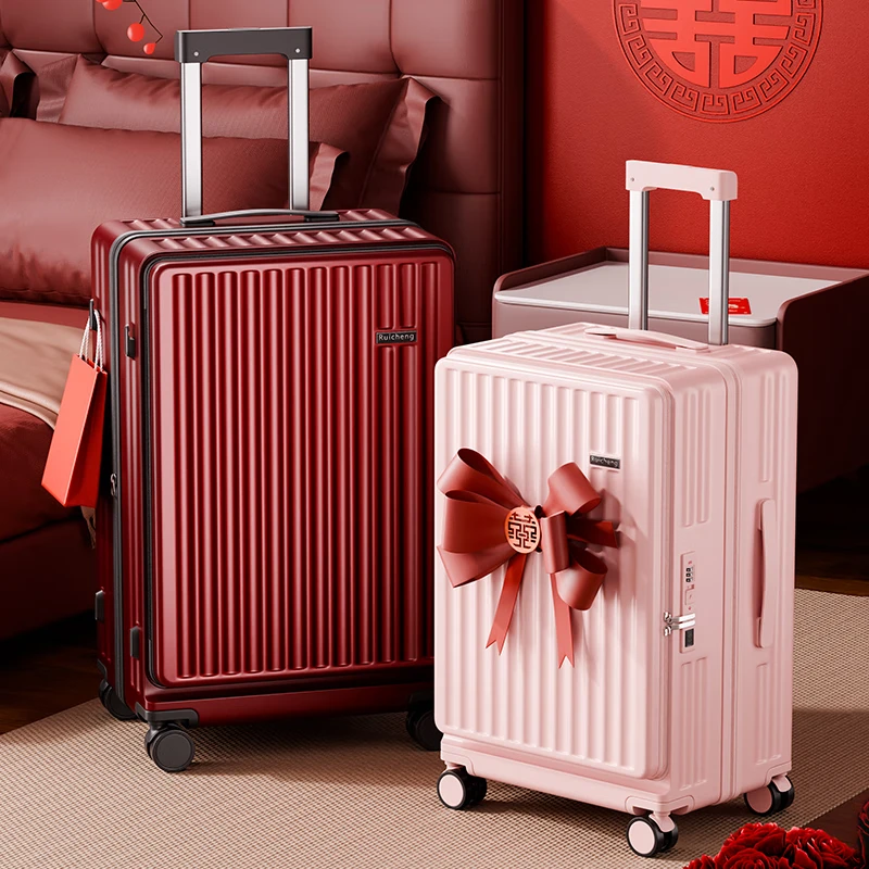 Chinese red wedding suitcase bride trousseau double layer explosion-proof zipper suitcase deep warehouse large capacity trolley case bridal red 26 inches double layer explosion-proof zipper - fully expanded large deep warehouse series