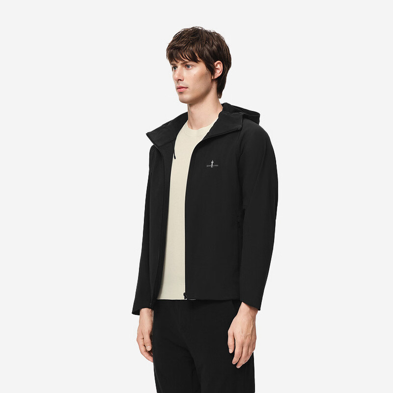 Biyinlefen three-proof performance fabric green soft shell spring and autumn men's outdoor commuting velvet knitted jacket hooded jacket 07 black XL (110)