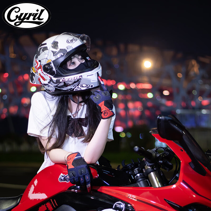 CYRIL motorcycle helmet R1 four-season full-face helmet for men and women racing upgraded big tail fin Cyro helmet winter motorcycle travel helmet R1 PRO ingot white (default transparent mirror, free black mirror) L (recommended 55cm-56cm)