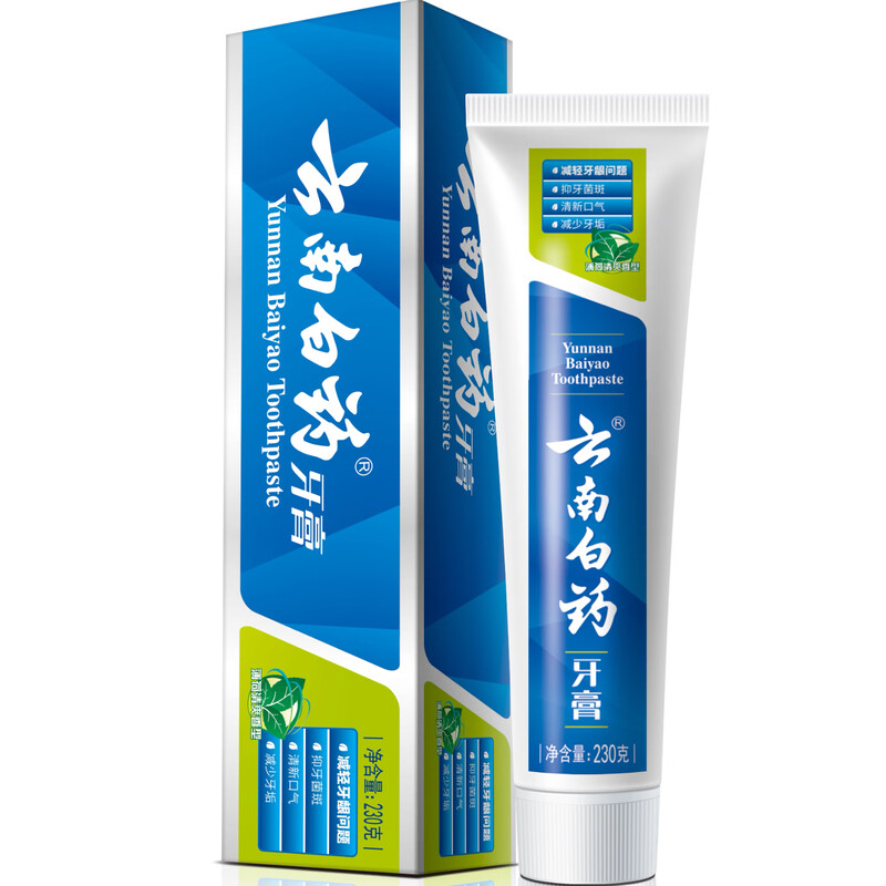 Yunnan Baiyao Toothpaste, Mint Flavor, Reduces Gum Problems, Cleans Mouth, Freshens Breath, Mint Flavor 230g*2 sticks