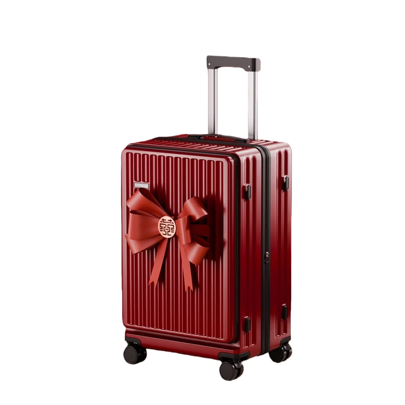 Chinese red wedding suitcase bride trousseau double layer explosion-proof zipper suitcase deep warehouse large capacity trolley case bridal red 26 inches double layer explosion-proof zipper - fully expanded large deep warehouse series