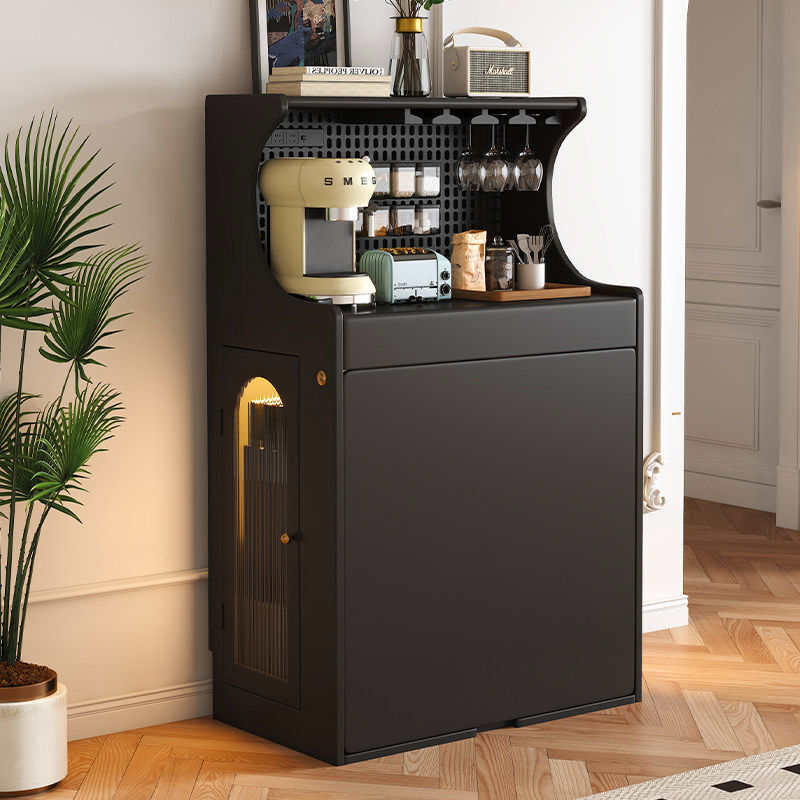 Solid wood folding dining table and sideboard integrated French black retractable dining table American multifunctional dining table for small apartments Yahei solid wood folding dining table + solid wood folding chairs*6