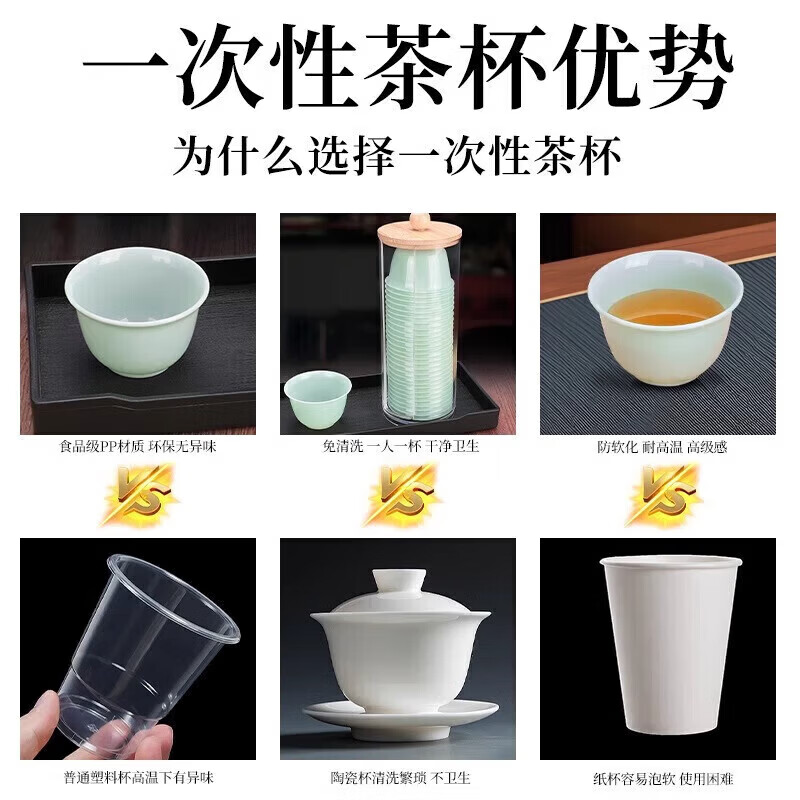 OIMG disposable tea cup Kung Fu tea high temperature resistant tea cup small mouth tableware high-end tea making environmentally friendly light luxury emerald green 50 pieces + cup holder