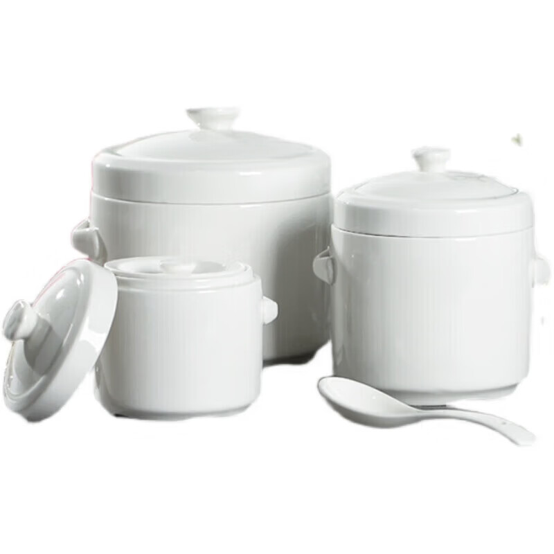 Pupan bone china stew pot, bird's nest stew pot, water-proof ceramic stew pot, double lid crock pot soup stew pot, household bowl with lid, pure white 2000ML