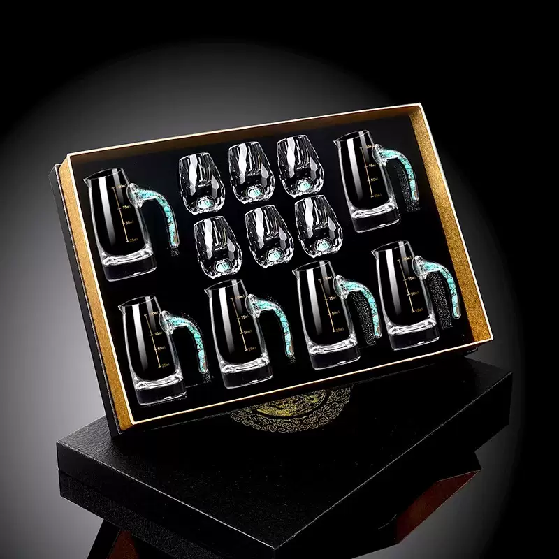 Yusen Yidang turquoise faceted crystal white wine glass wine dispenser set wine utensils restaurant household small one-cup wine cup turquoise faceted cup-turquoise 100ml straight-up kettle