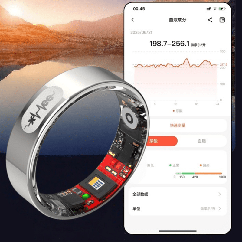 HKMW Hongmeng Huawei's same non-invasive uric acid and blood lipid smart ring 26 years new high blood sugar and blood pressure ring measures cholesterol, high density, real-time sleep blood oxygen heart rate, multi-function, gold model, charging compartment, four items of blood lipids | uric acid | blood pressure | blood sugar | No. 7 (diameter 17, finger circumference 55)