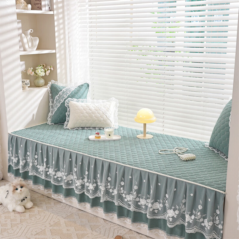 Yu Zhaolin bay window mat window sill mat 2026 new lace long skirt universal anti-slip light luxury balcony cover custom made for all seasons starry sky beige 68cm*240cm