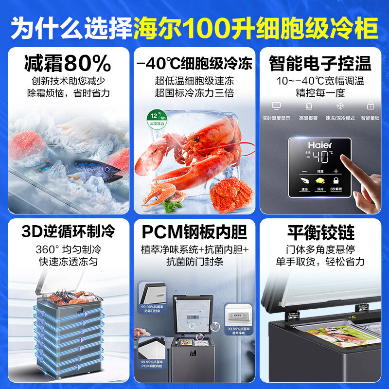 Haier refrigerator household small 100/142/200L ultra-low temperature minus 40 degrees fully frozen first-class pickle refrigerator Haier 200 liters-40 cell-level freezing color crystal glass panel/6