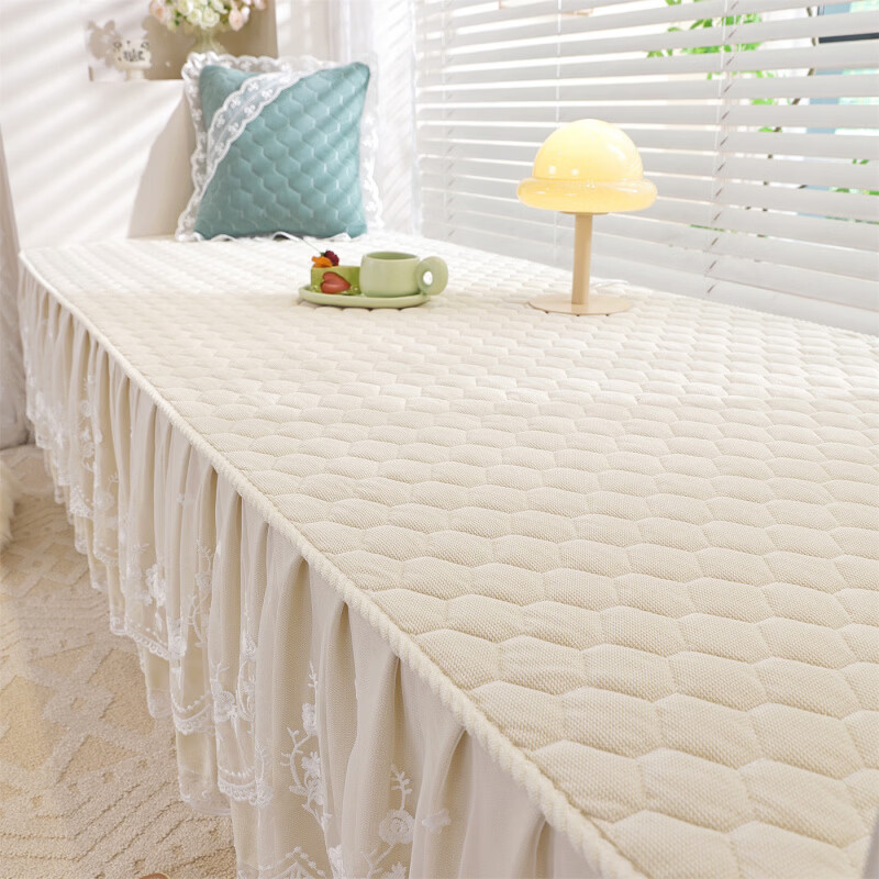 Yu Zhaolin bay window mat window sill mat 2026 new lace long skirt universal anti-slip light luxury balcony cover custom made for all seasons starry sky beige 68cm*240cm