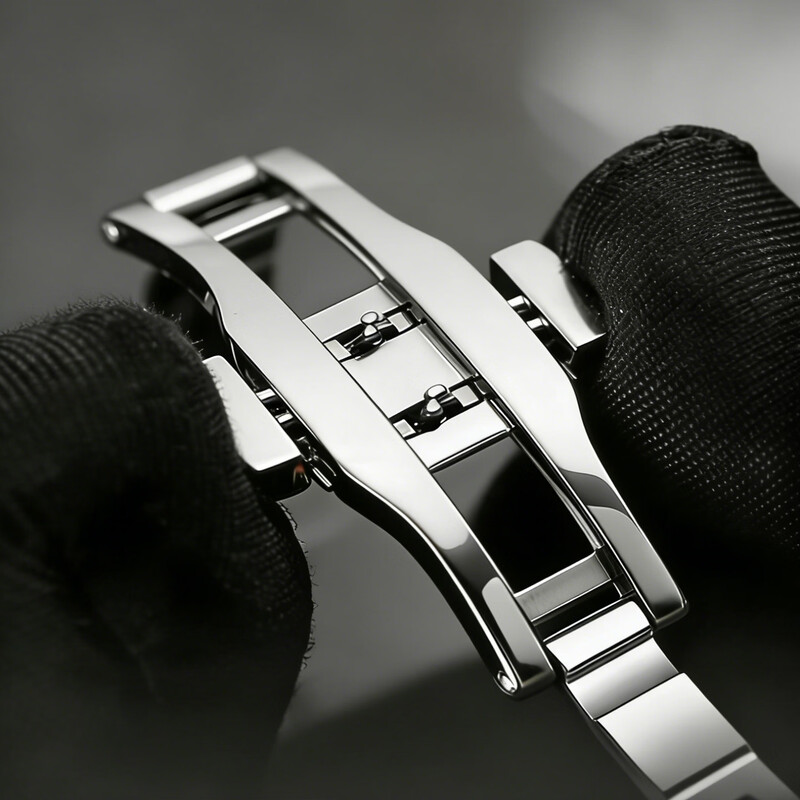 Hong Kong Jazz watch strap steel strap watch chain men and women stainless steel butterfly buckle watch accessories suitable for Tissot, Longines, Omega, Citizen, Mido, Huawei GT watch strap, five-bead steel strap - silver, free curved interface, dial interface width 24mm