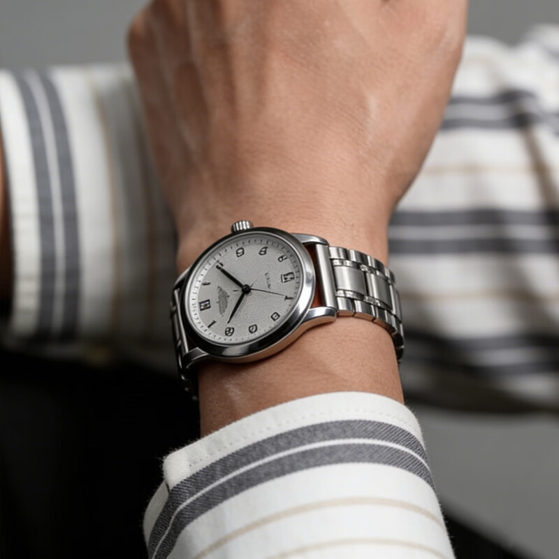 Hong Kong Jazz watch strap steel strap watch chain men and women stainless steel butterfly buckle watch accessories suitable for Tissot, Longines, Omega, Citizen, Mido, Huawei GT watch strap, five-bead steel strap - silver, free curved interface, dial interface width 24mm