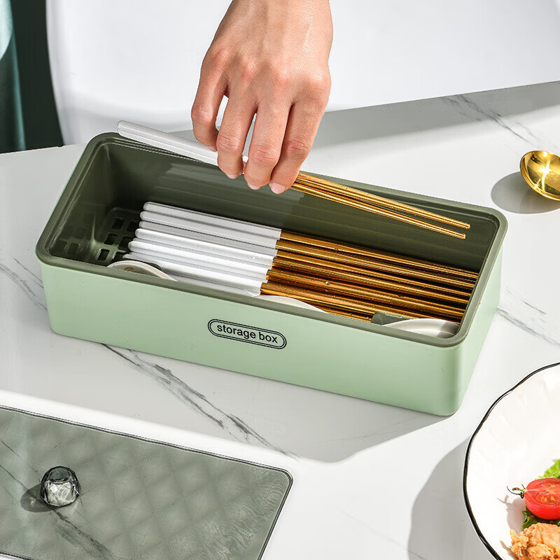 Chopstick box with lid for dust-proof and draining kitchen storage rack commercial chopsticks, spoons, cutlery and cutlery storage box gift green chopstick cage with lid for draining