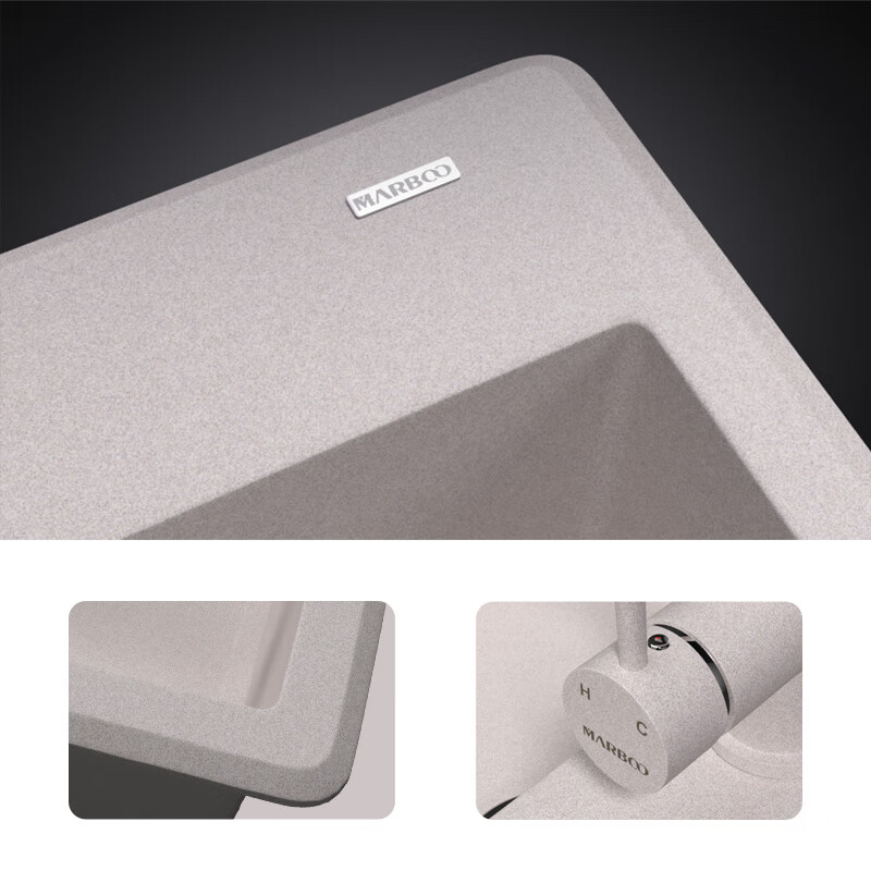 Ruishen European imported quartz stone sink kitchen sink large single-slot under-counter basin sink black 932 933 package A bare sink